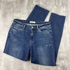 Flying Monkey Jean Women 27 MediumWash High Rise Straight Leg Raw Hem Distressed